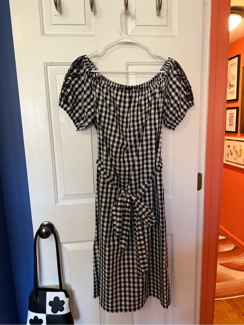 Who What Wear Black and White Gingham Midi Dress